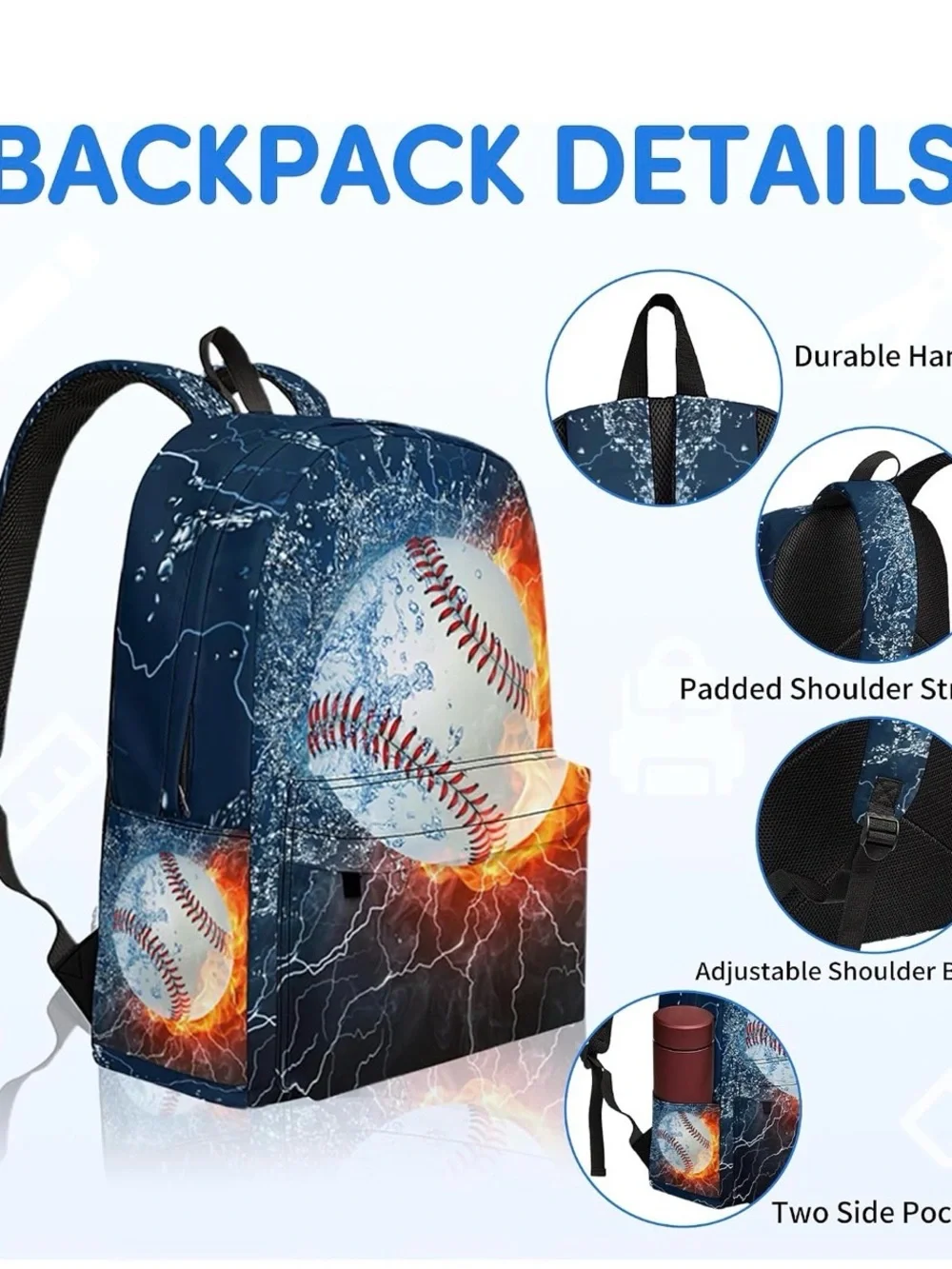 Kids Baseball Flames Backpack Set - 3pc Lunch tote Pencil pouch New